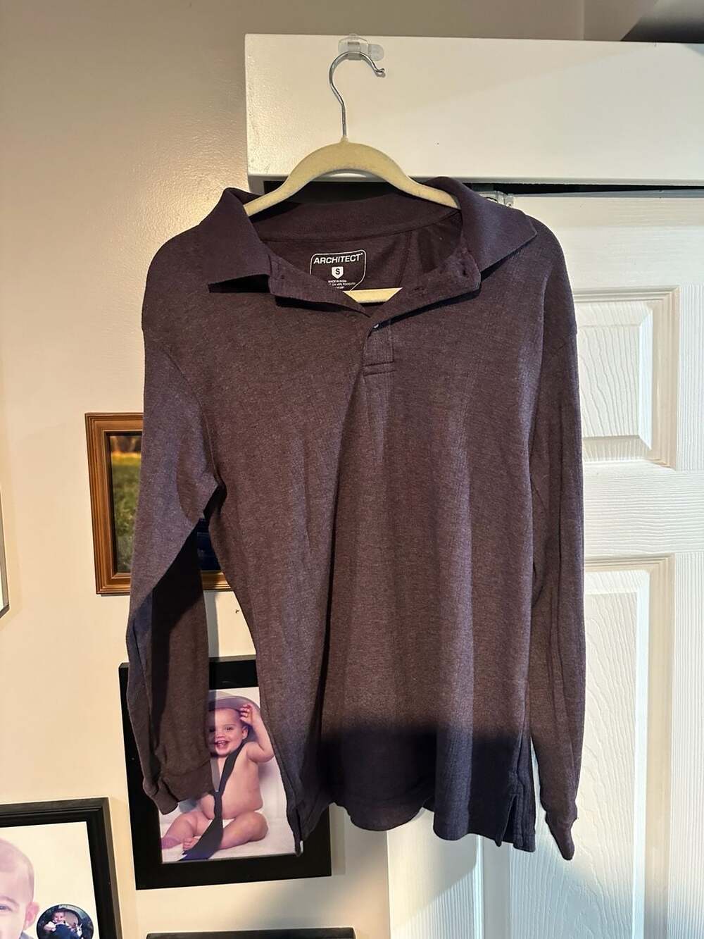 Architect Men's Long Sleeve Polo Shirt, Size Small, Dark Purple